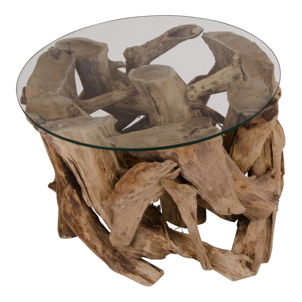 Grand Canyon Coffee Table - Salontafel, glas met natuurpoten, Ø60x40 cm