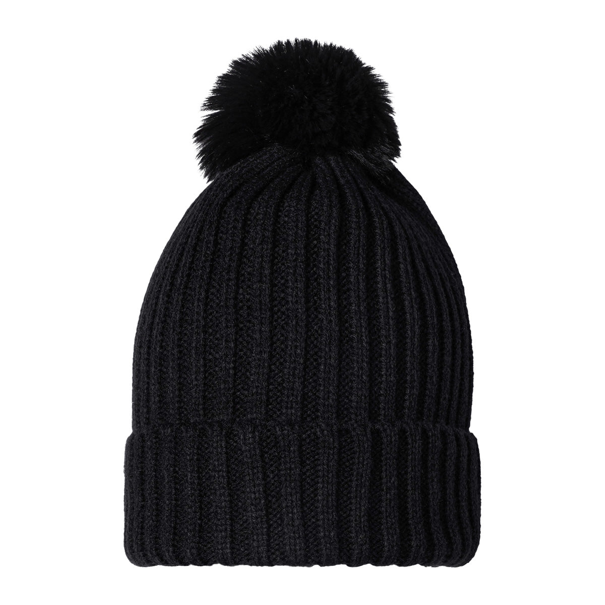Gebreide Beanie Furry Pompon zwart