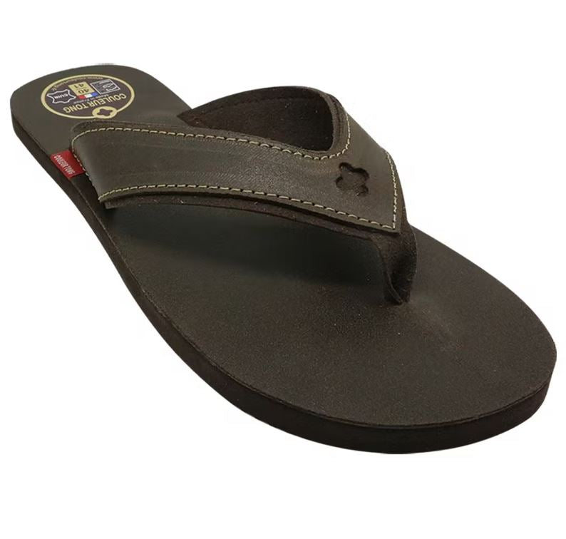 Couleur Tong leren teenslipper Sperone chocolat bruin