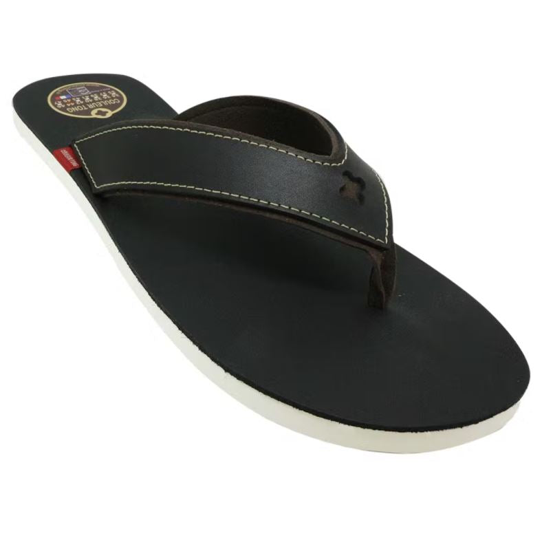 Couleur Tong leren teenslipper zwart