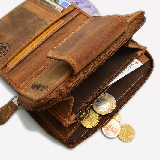 Greenburry Heren en damesportefeuille bruin leer met ritssluiting