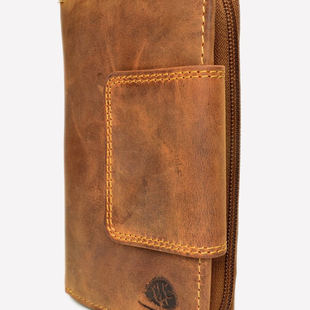 Greenburry Heren en damesportefeuille bruin leer met ritssluiting