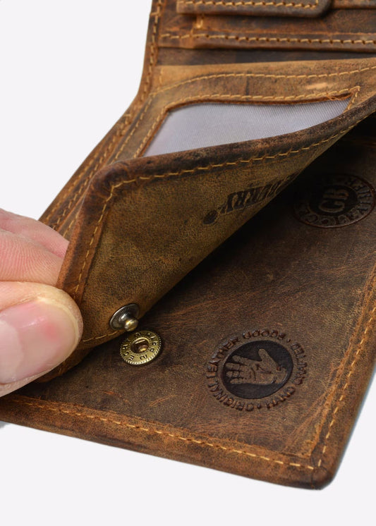 Greenburry Herenportefeuille RFID bruin leer met uitneembaar ID case drukknop