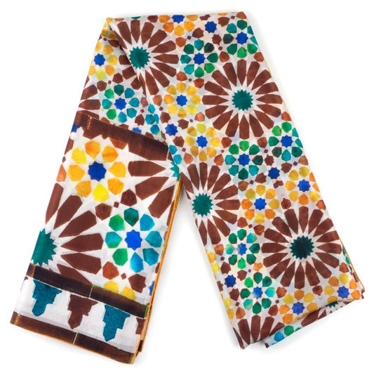 Hamzah Zijden Sjaal Bruin Geel geplooid