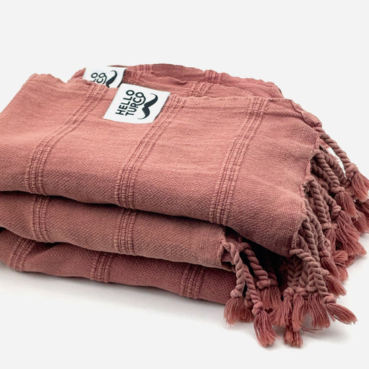 Hallo Earthling handgeweven Turkse handdoekenset donker roze