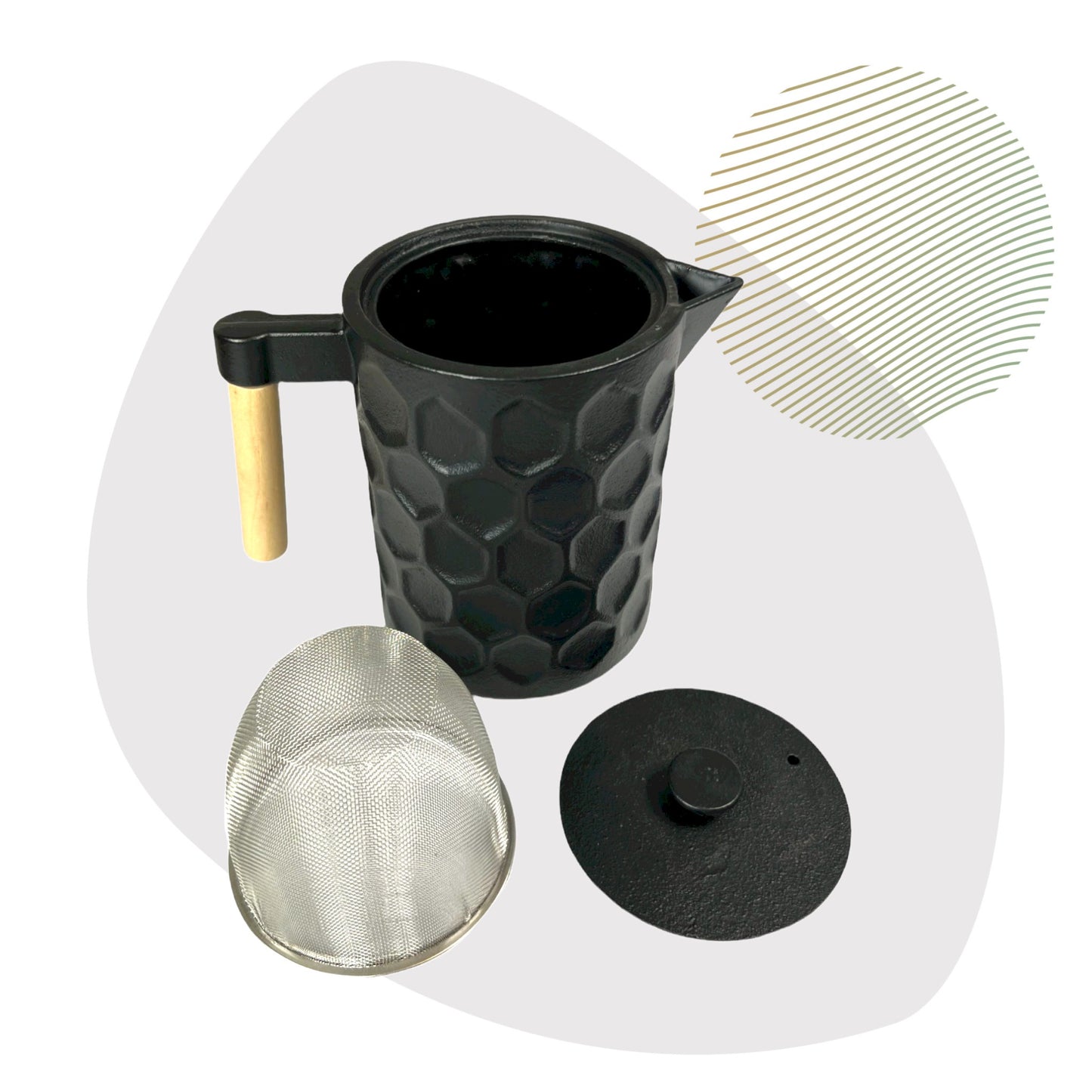 Ja-Unendlich Theepot gietijzer Kabo 1,2l zwart zeef binnenkant