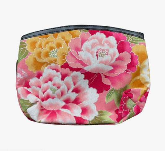 Japans Etui bloemenpatroon roze met grijze vogel kant 2