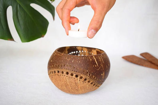 Kokonat Bowl Theelichthouder met theelicht