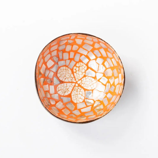 Makapli Kokosnootkom 12cm oranje parelmoer eierschaal bovenaanzicht