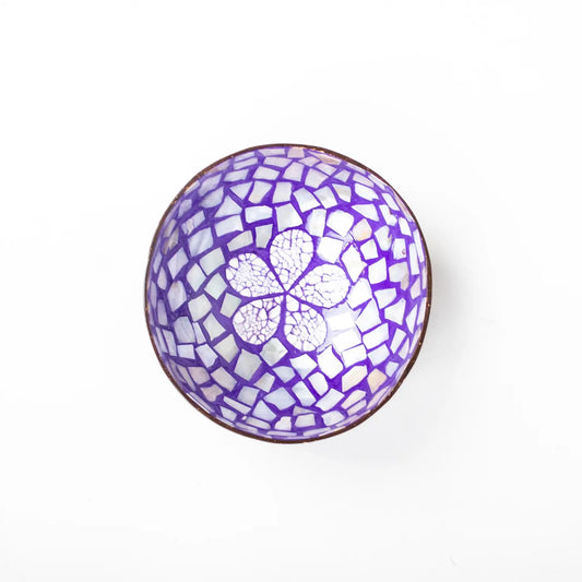 Makapli Kokosnootkom 12cm paars parelmoer eierschaal bovenaanzicht