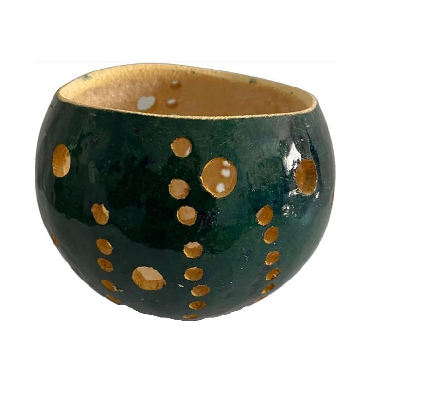 Moogoo Creative Africa Theelichthouder Kalebas donkergroen