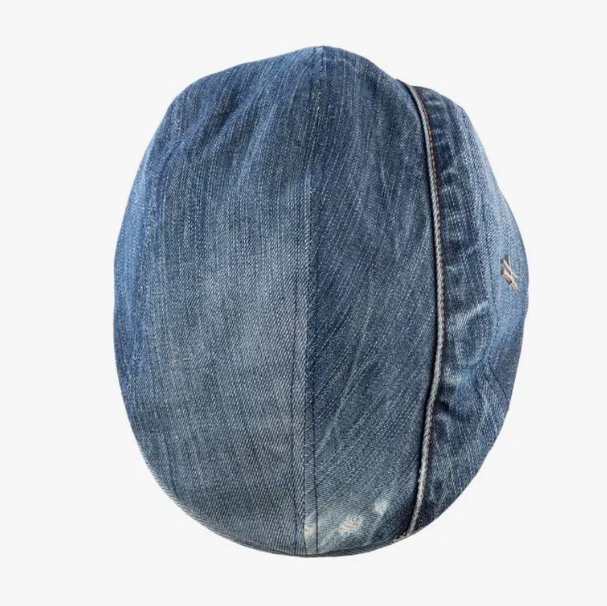 ReHats Berlin Flatcap Jolly Joe blauw jeans M60 bovenkant