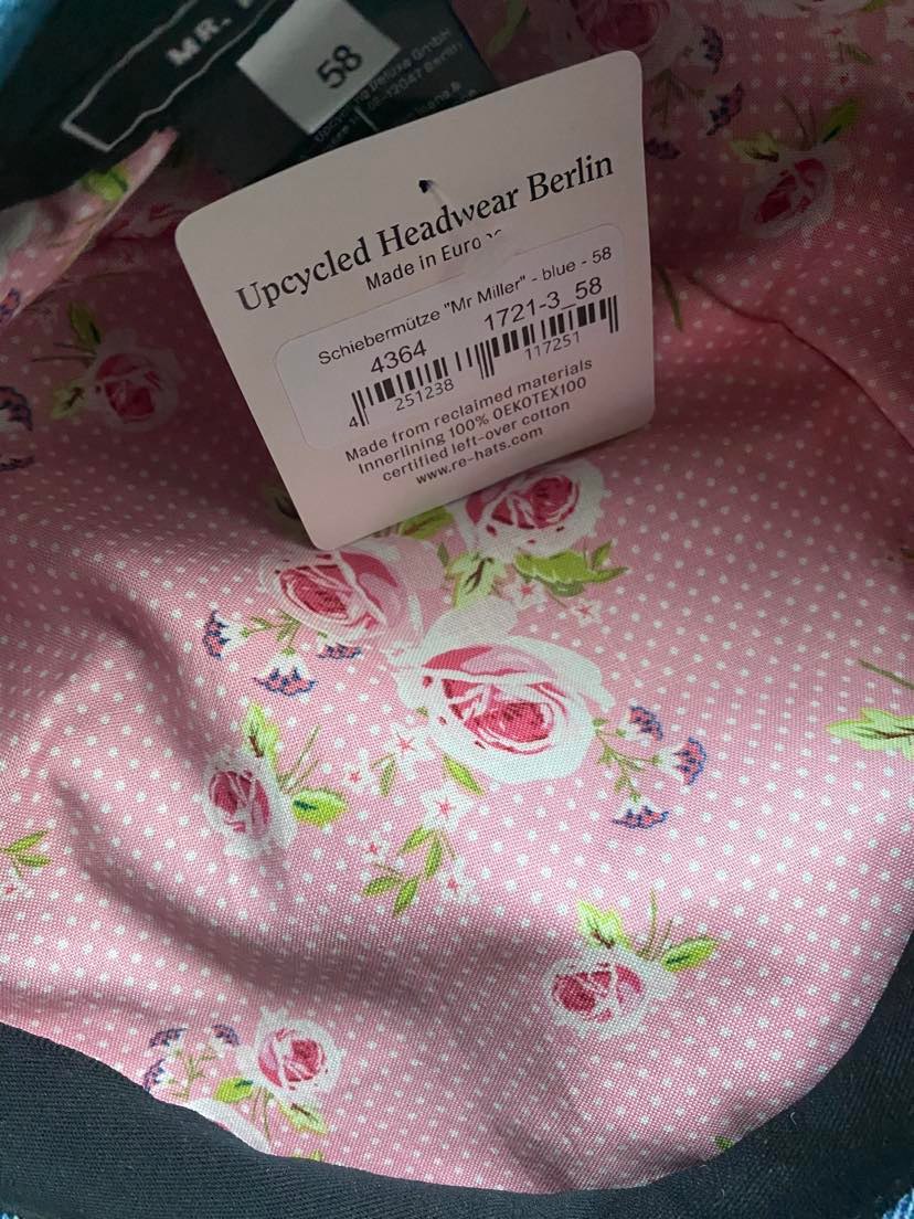 ReHats Berlin Flatcap Mr. Miller blauw jeans M58 binnenkant