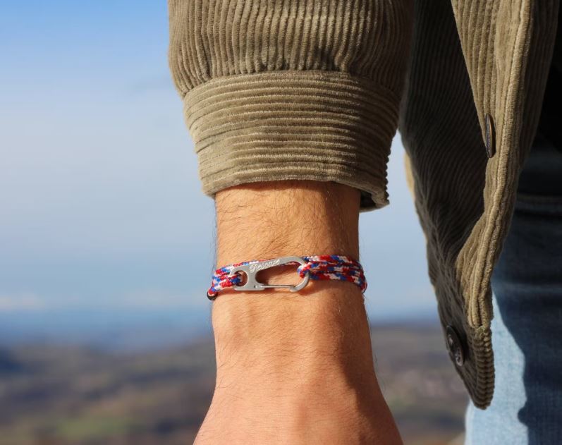 Rescapé France Herenarmband voor mannen paracord Le Mont Blanc Mousqueton Gris