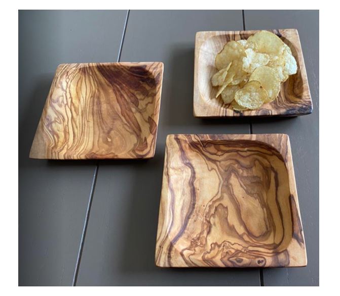 Olivenholz erleben Set van 3 Schaaltjes van olijfhout (13x13cm)