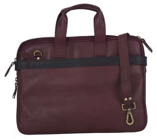 Sunsa Creations Dames leren Laptoptas A4 bordeaux 15” achterkant