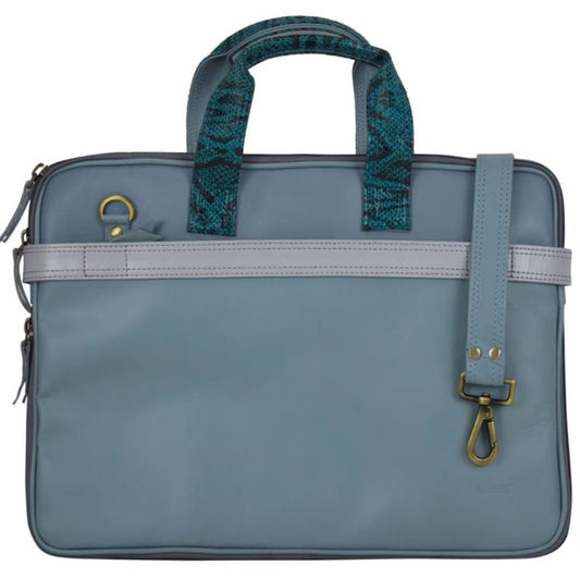 Sunsa Creations Dames leren Laptoptas A4 groen-blauw 15” achterkant