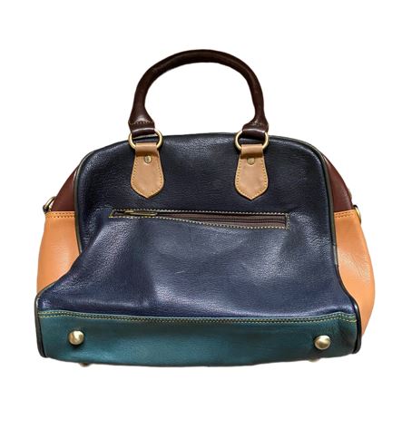 vanMauZ leren dierenprint tas Benthe donkerbruin met groene bodem achterkant