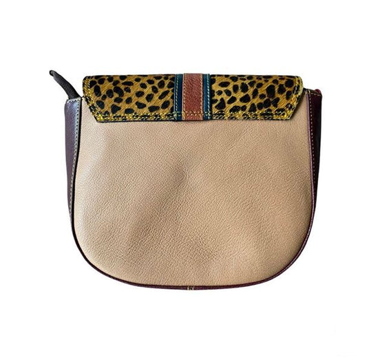 vanMauZ leren Handtas met dierenprint Vieve beige bruin achterkant