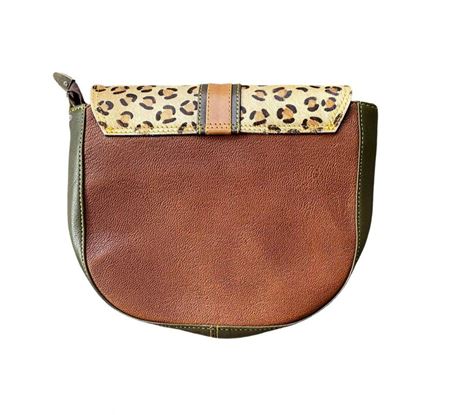 vanMauZ leren Handtas met dierenprint Vieve bruin groen achterkant