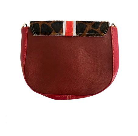 vanMauZ leren Handtas met dierenprint Vieve geel rood achterkant