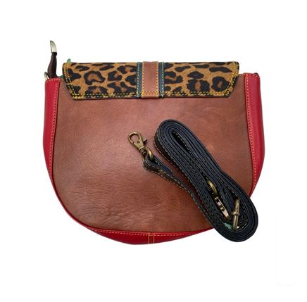 vanMauZ leren Handtas met dierenprint Vieve rood bruin achterkant