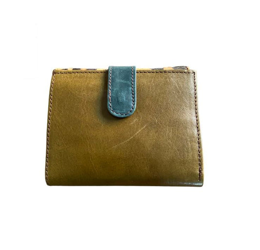 vanMauZ leren Portemonnee dierenprint grijs olijfgroen achterkant