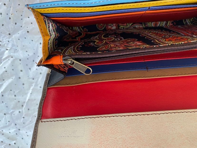 vanMauZ leren Portemonnee Envelope dierenprint beige bruin binnenkant