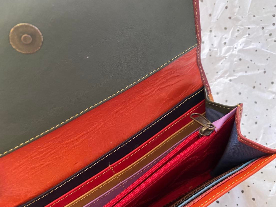 vanMauZ leren Portemonnee Envelope dierenprint cognac blauw binnenkant