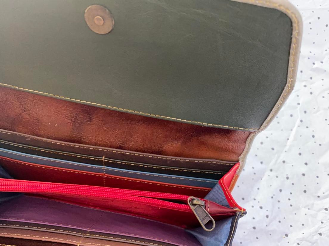 vanMauZ leren Portemonnee Envelope dierenprint grijs blauw binnenkant