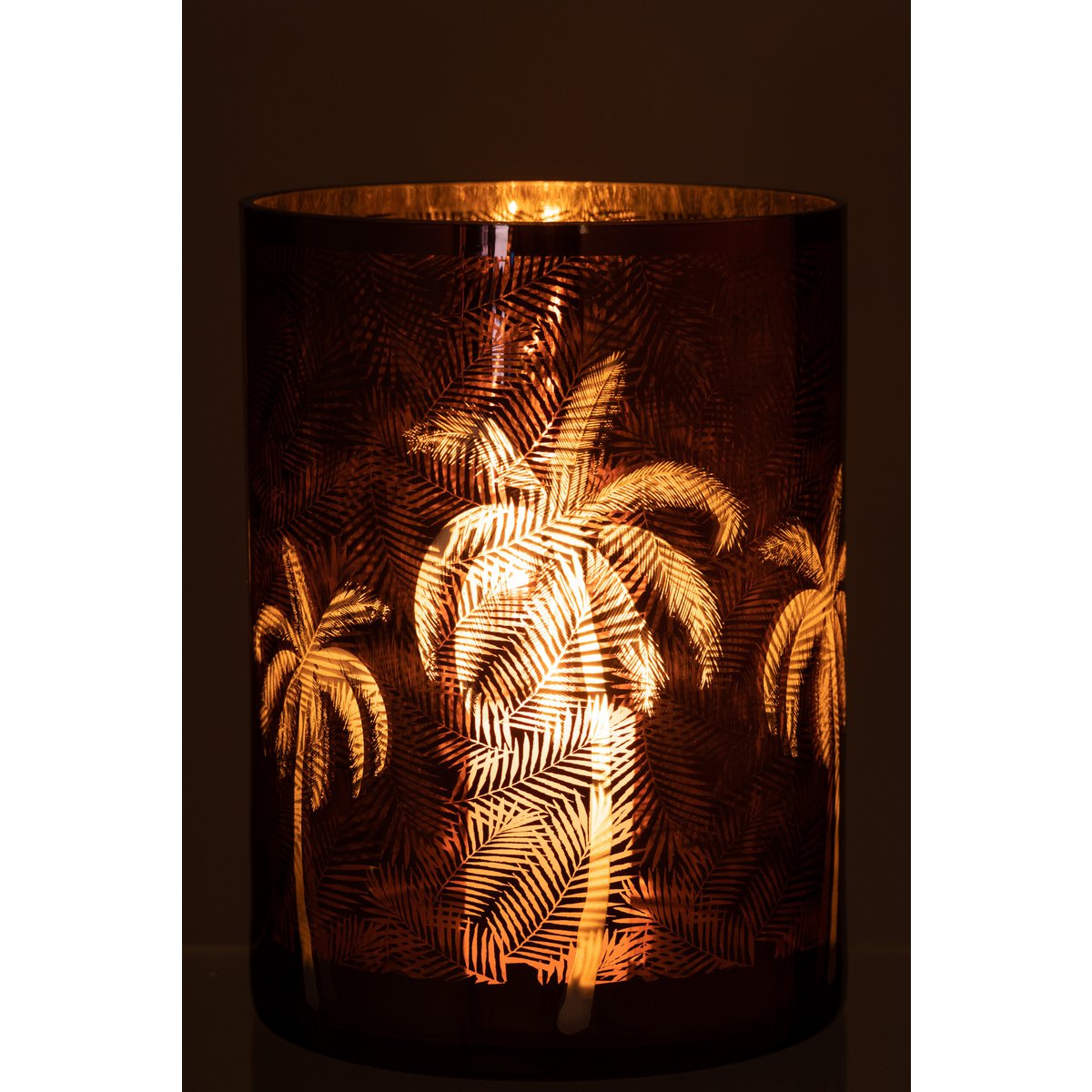 J-Line Windlicht Palmboom Glas Bruin Xlarge