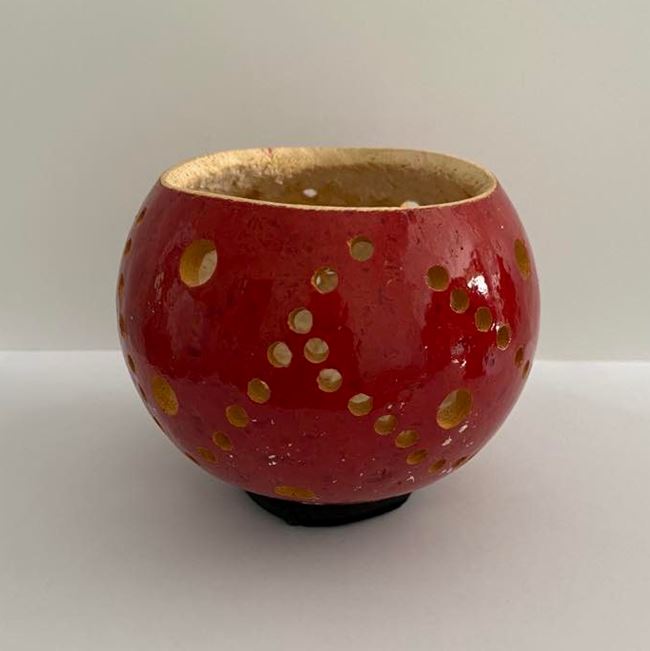 Moogoo Creative Africa Rode Schaal van gerecycleerde olievaten & Theelichthouder Kalebas rood