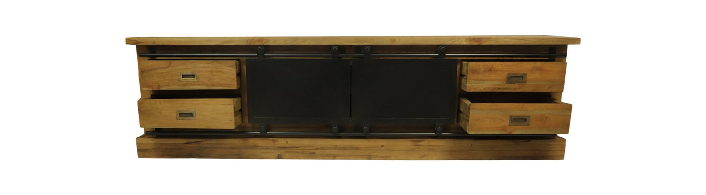 TV meubel Blackburn - 200x42x57 - Naturel/zwart - Reclaimed teak/metaal