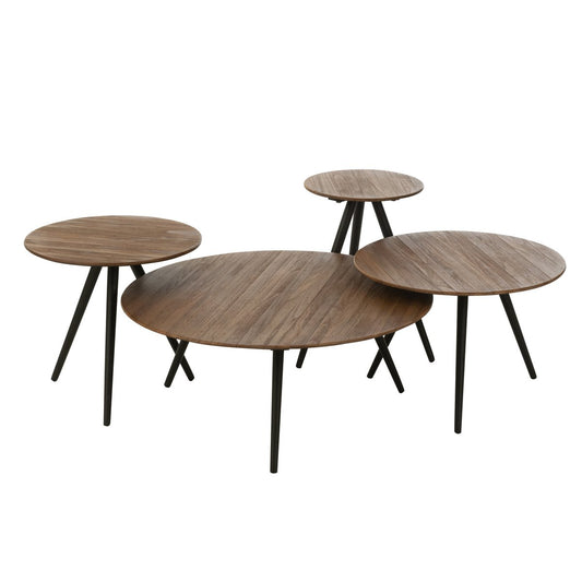 J-Line tafel Rond Gerecycleerd Teak - hout - naturel - set van 4