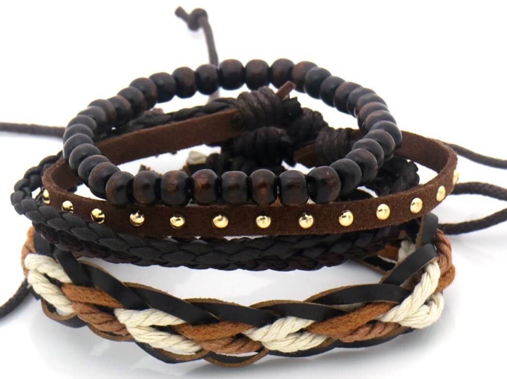 Heren Armbanden set - Natuurlijk bruin & beige