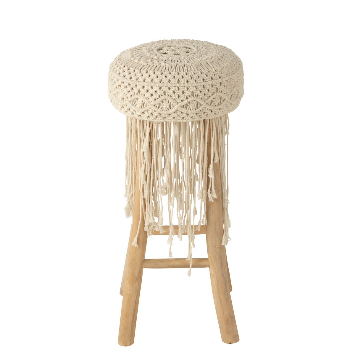 J-Line Barstoel Franjes Hout/Macrame Wit