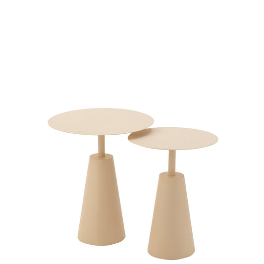 J-Line bijzettafel Rond - ijzer - beige - set van 2