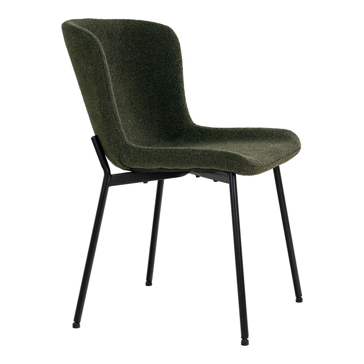 Maceda Dining Chair - Eetkamerstoel in bouclé, donkergroen met zwarte poten - Set van 2