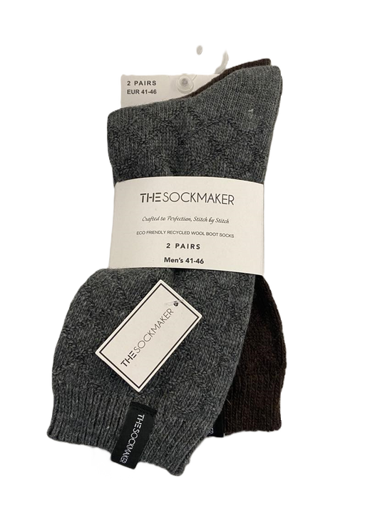 The Sockmaker Herensokken Wol Effen 2 paar Ruitenpatroon Groen grijs - Donkerbruin