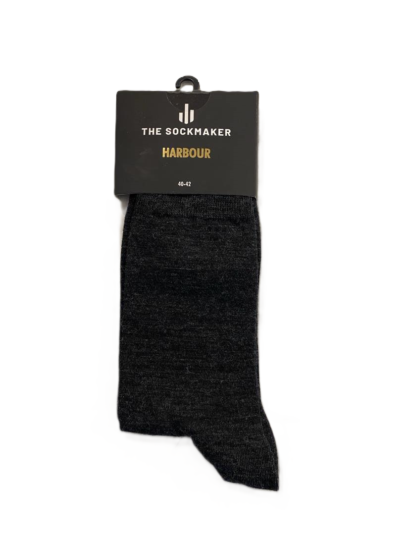 The Sockmaker Harbour Herensok Merinowol Effen Smoked Antraciet 1 paar