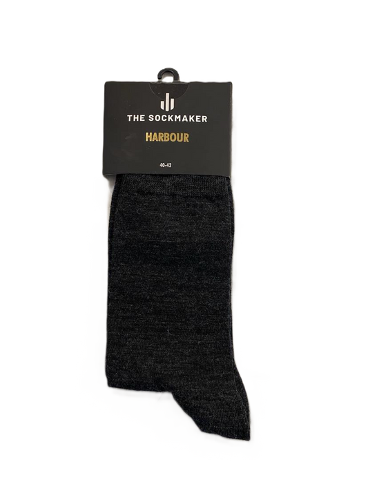 The Sockmaker Harbour Herensok Merinowol Effen Smoked Antraciet 1 paar