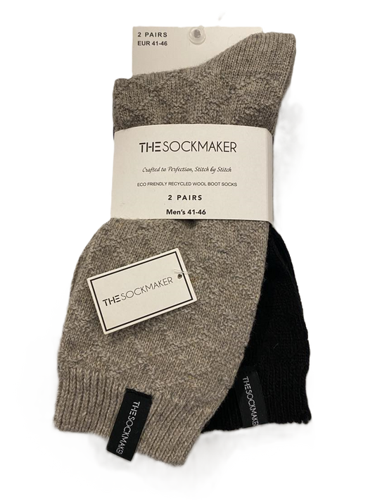 The Sockmaker Herensokken Wol Effen 2 paar Ruitenpatroon Beige - Zwart