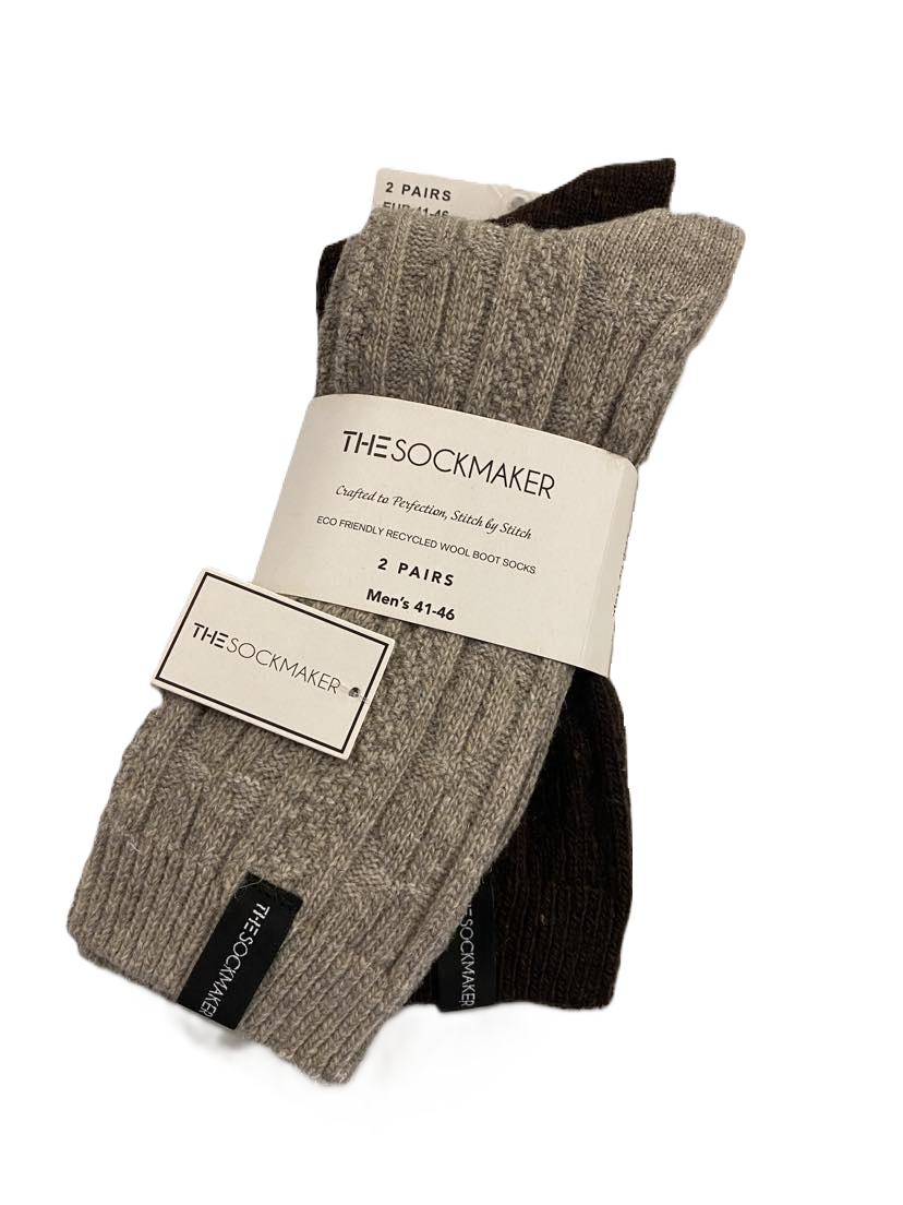 The Sockmaker Herensokken Wol Effen 2 paar Kabelpatroon Beige - Donkerbruin