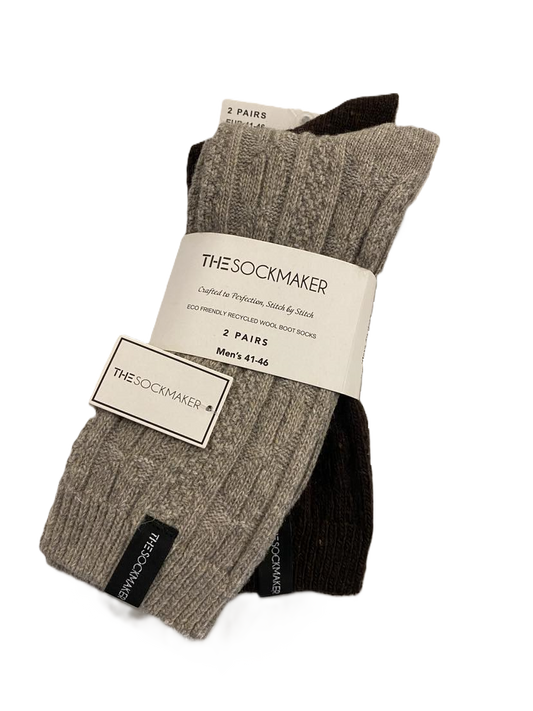 The Sockmaker Herensokken Wol Effen 2 paar Kabelpatroon Beige - Donkerbruin