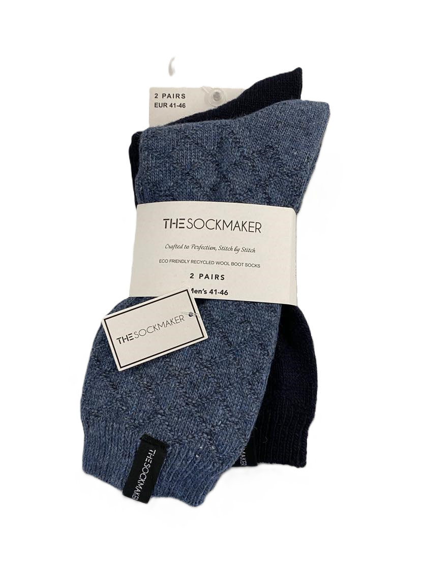 The Sockmaker Herensokken Wol Effen 2 paar Ruitenpatroon Petroleumblauw - Donkerblauw