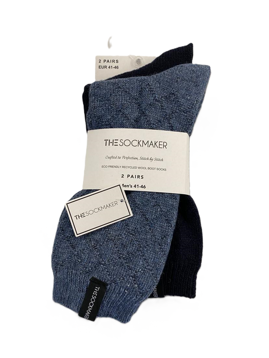 The Sockmaker Herensokken Wol Effen 2 paar Ruitenpatroon Petroleumblauw - Donkerblauw