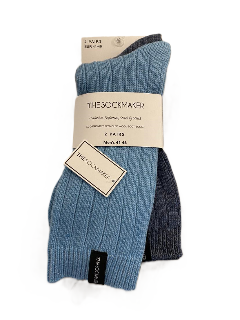 The Sockmaker Herensokken Wol Effen 2 paar Gestreept patroon Lichtblauw - Petroleumblauw