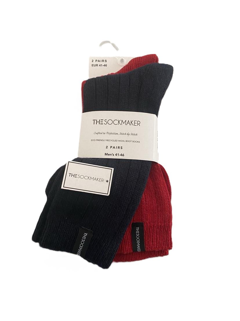 The Sockmaker Herensokken Wol Effen 2 paar Gestreept patroon Donkerblauw - Rood