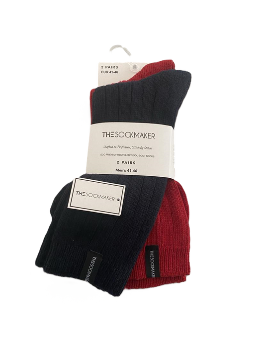 The Sockmaker Herensokken Wol Effen 2 paar Gestreept patroon Donkerblauw - Rood