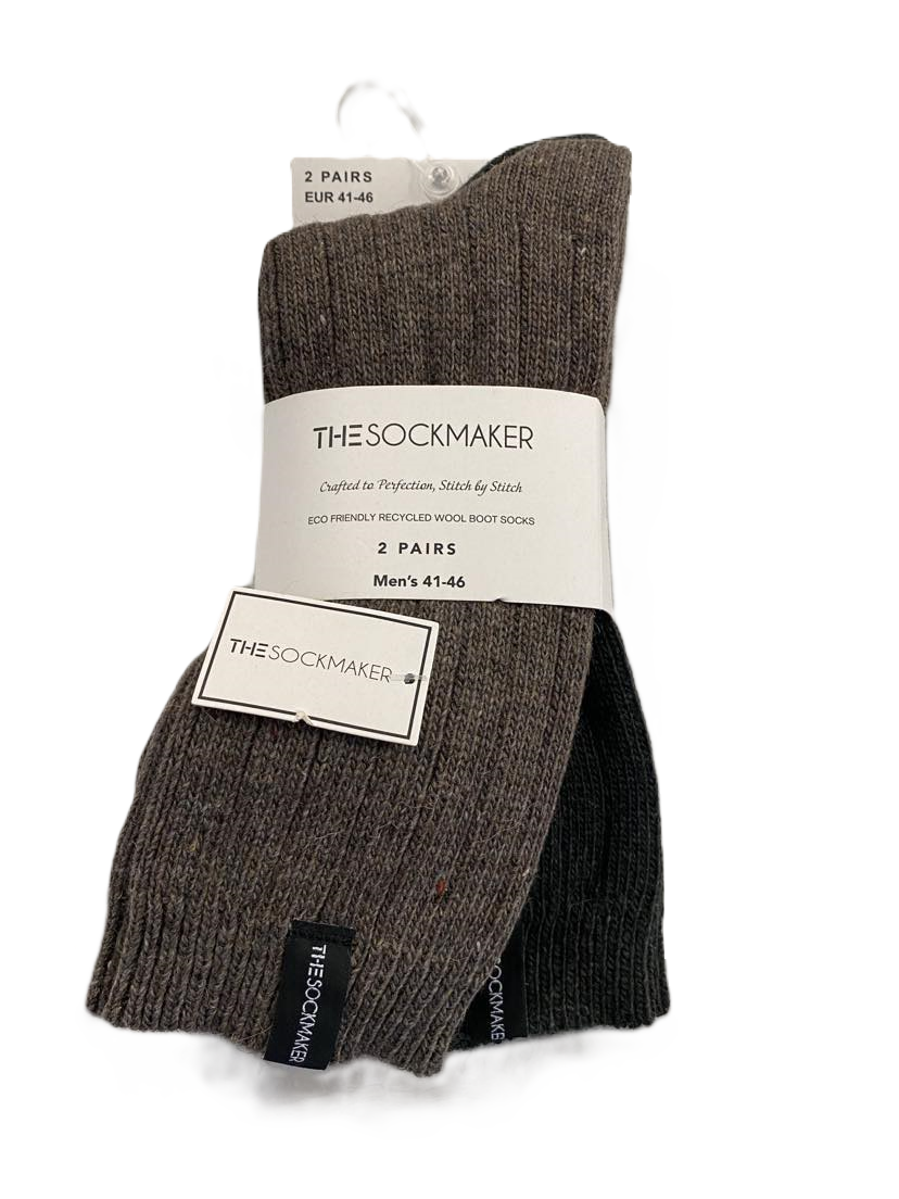 The Sockmaker Herensokken Wol Effen 2 paar Gestreept patroon Donkerbruin - Donkergroen